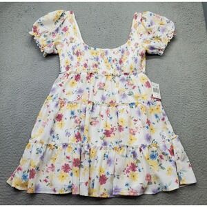 B. Smart Tiered Mini Dress Womens 11 Multicolor Floral Smocked Waist Puff Sleeve